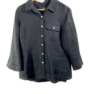 Talbots women’s linen button down shirt/top Size M Color Black